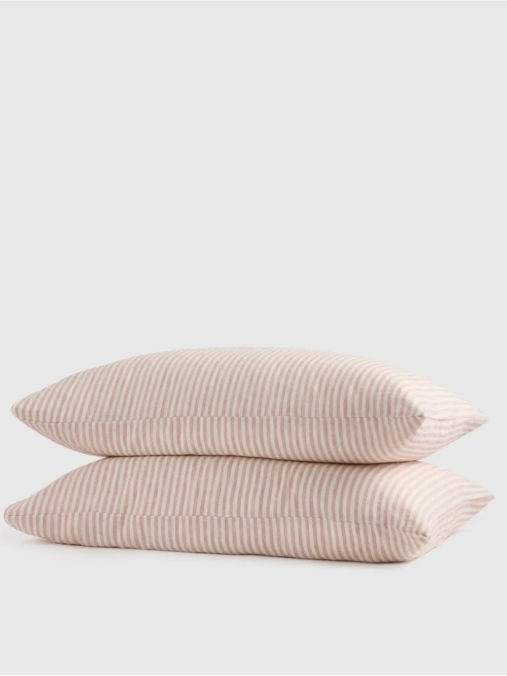 Quince Striped Linen Pillowcases in Dusty Mauve  and White - Set of 2